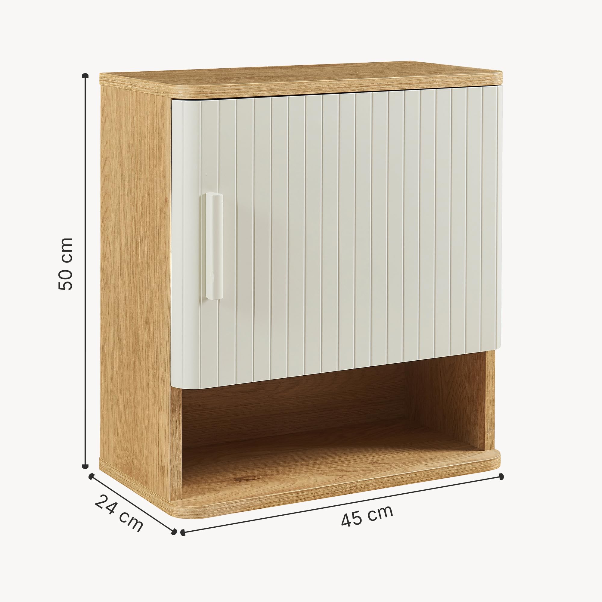 [en.casa] Armadietto a Muro con Anta Mobiletto da Parete con Vano Aperto e Ripiano Pensile Multiuso con Mensola per Bagno Cucina Ingresso 50 x 45 x 24 cm - Effetto Rovere/Avena Oatmeal