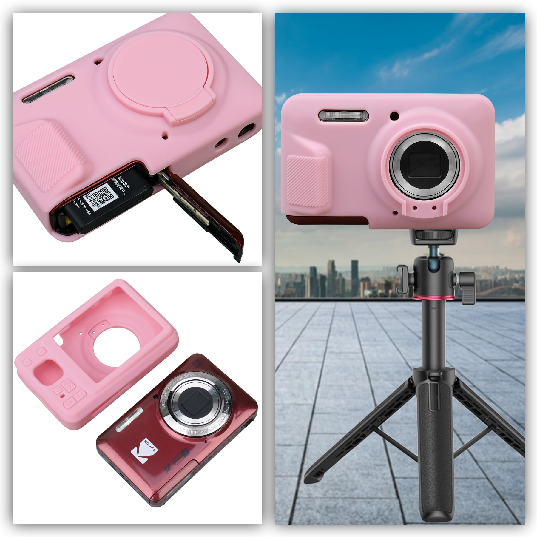Cassa della fotocamera in silicone per fotocamera digitale Kodak PIXPRO FZ55, custodia protettiva in silicone morbida copertura lente rimovibile, Rosa