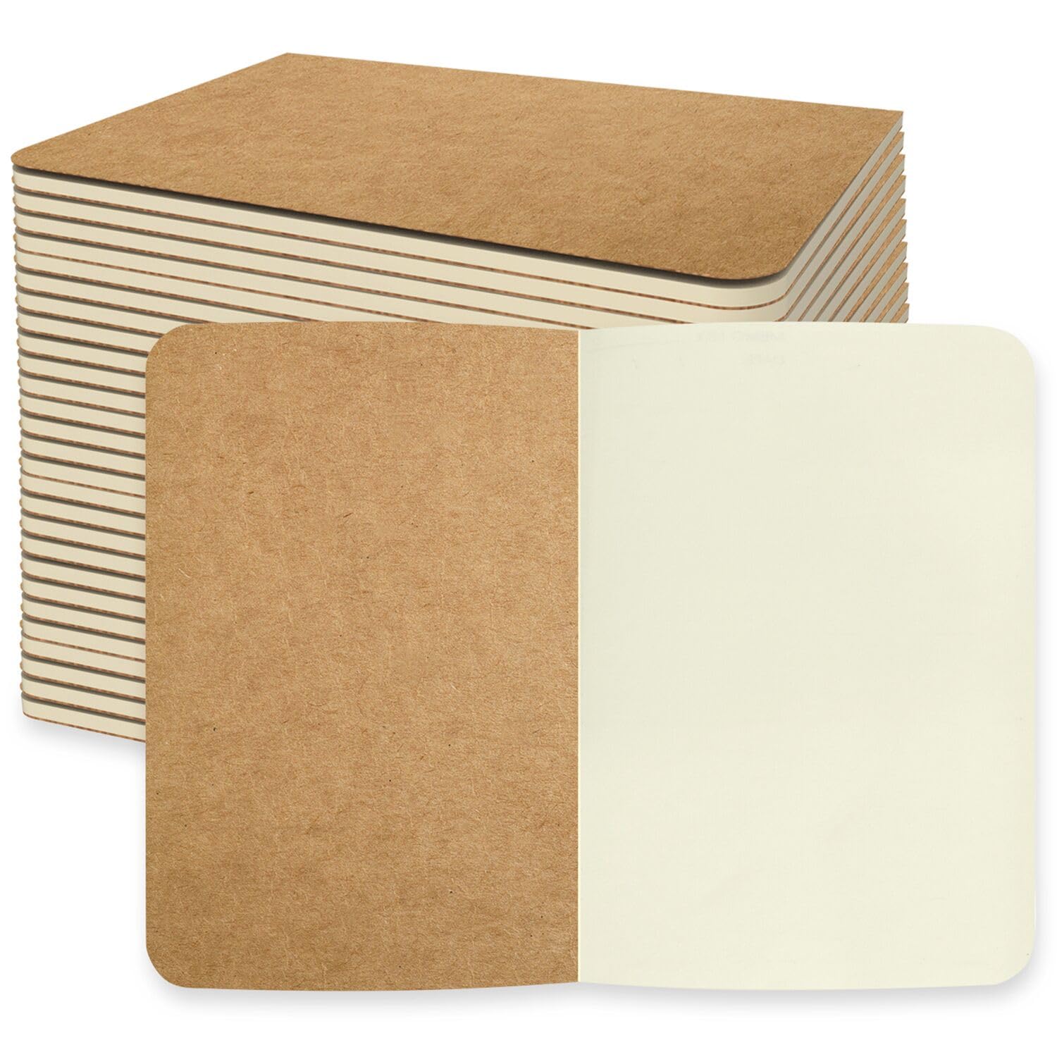 WANBAO 30 Pcs A5 Kraft Paper Notebooks Journal Softcover Notebooks Bulk 5.5 Inch x 8.3 Inch Blank 60 Pages 30 Sheets, Travel Journal Set, for Travelers, Office Supplies