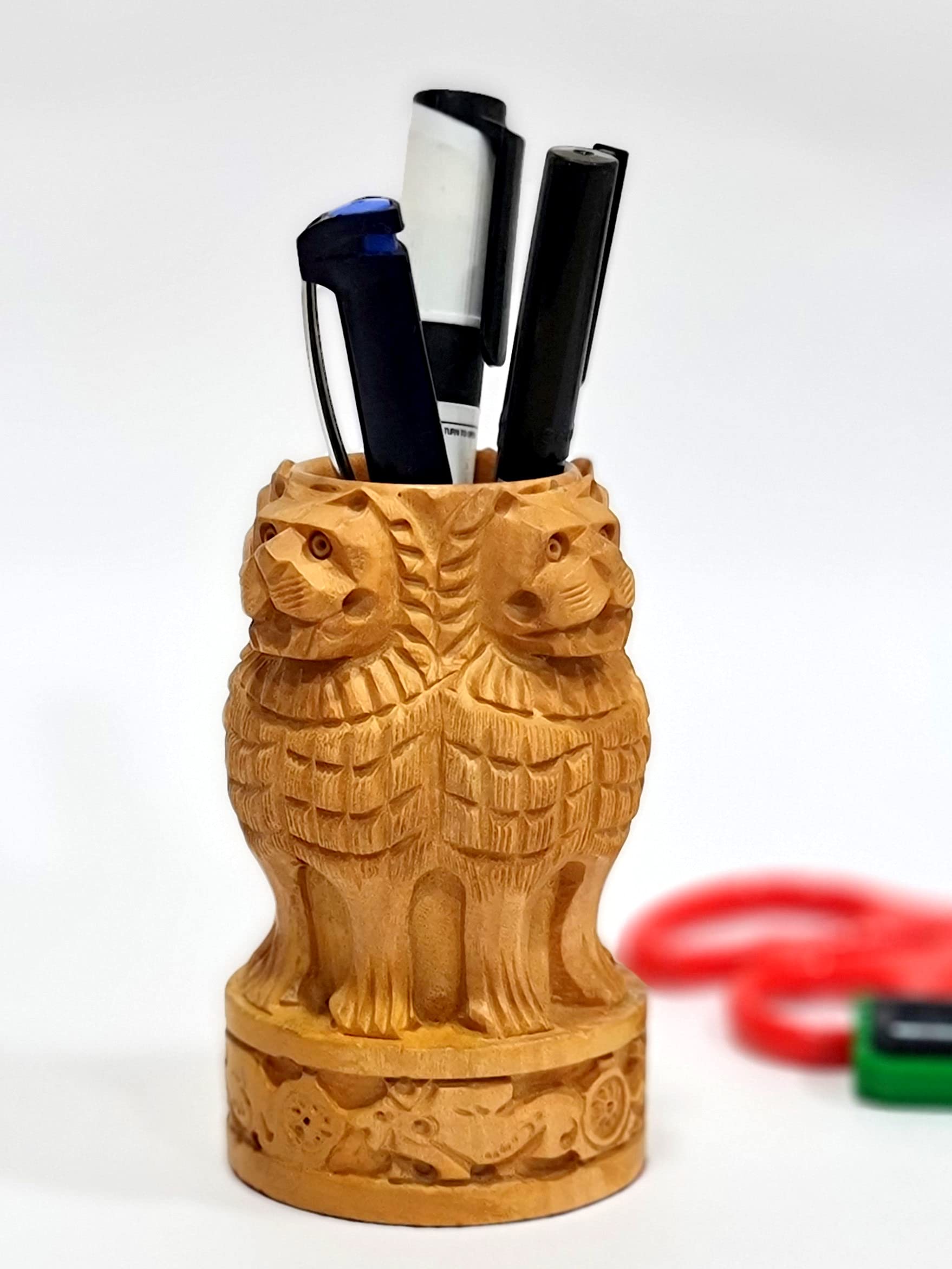Buy eSplanade Wooden Ashok Stambh / Ashoka Stambh (Stoop) Pillar Pen Stand National Emblem
