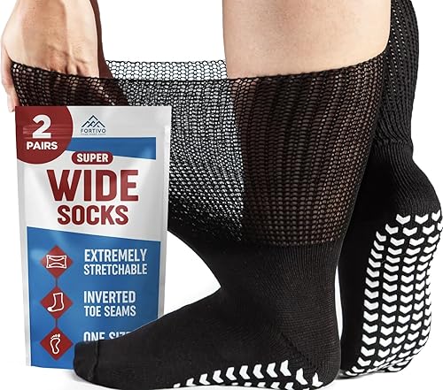 2 pares de calcetines extra anchos para pies hinchados, calcetines diabéticos para hombres, calcetines antideslizantes para diabéticos, calcetines