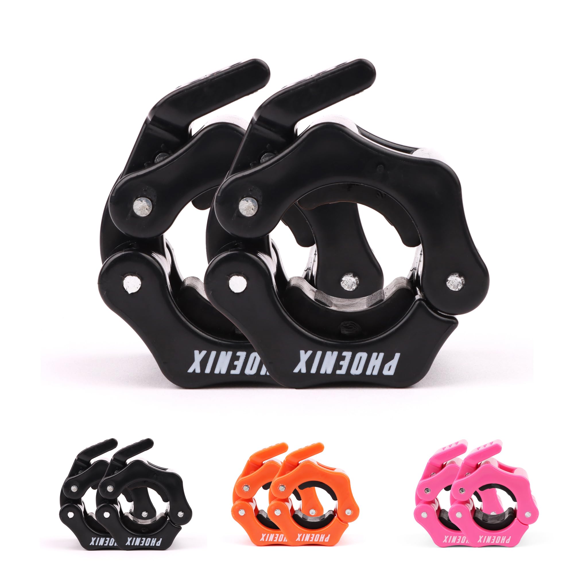 Phoenix Fitness Barbell Clamps, Pair of 1” or 2” Olympic Bar Collars for Weightlifting Bars