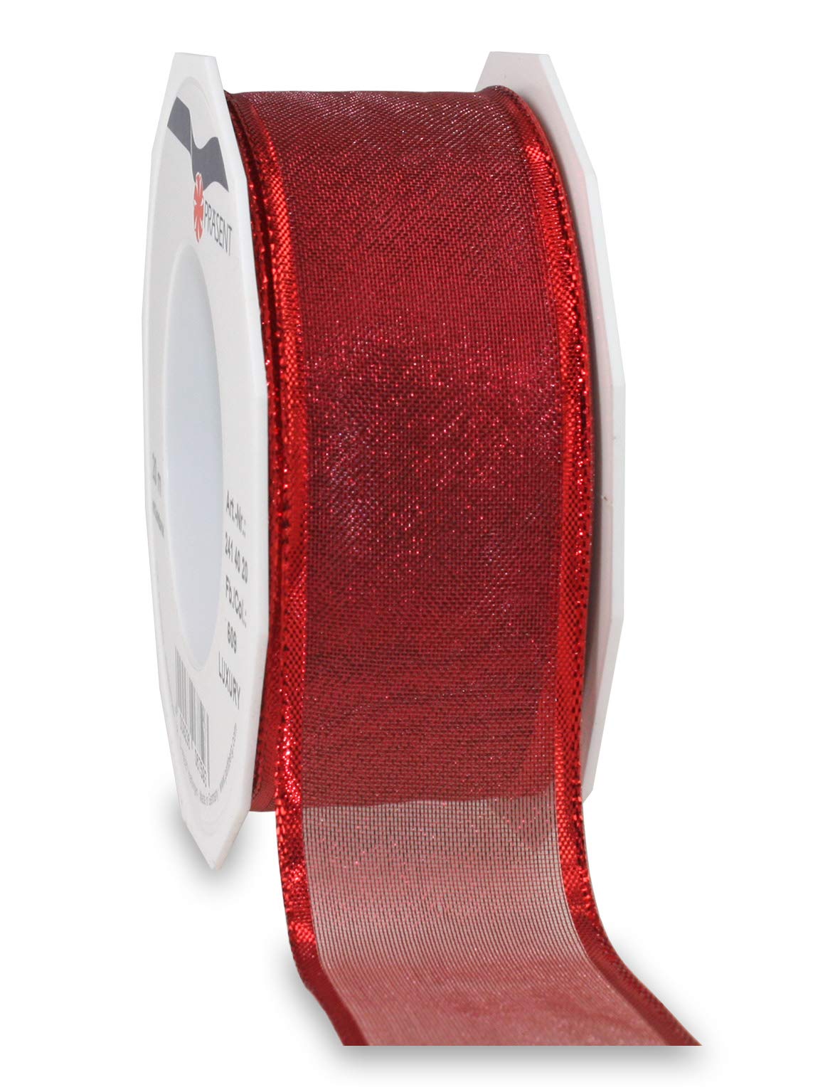 Präsent Luxury Tull Metallic Ribbon, Red, 40mm - 20m