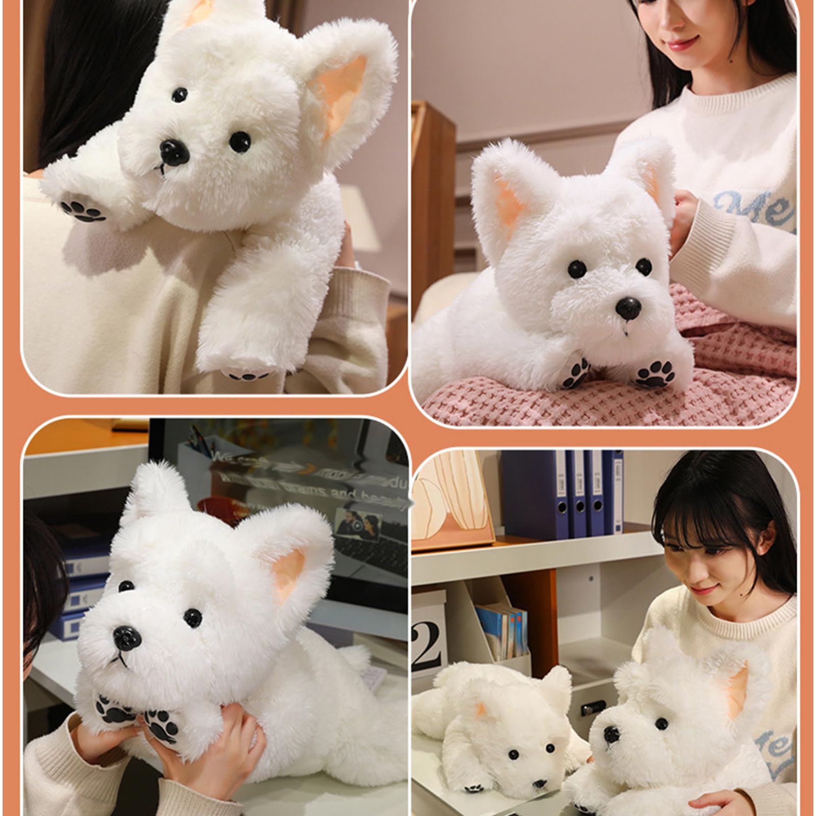 Hund Kuscheltier, 30/45/65cm Klein Weiß Welpe Plüschtier, Stofftier Plüsch Puppe Plüschtiere, Geschenk für Jungen Mädchen (65CM)