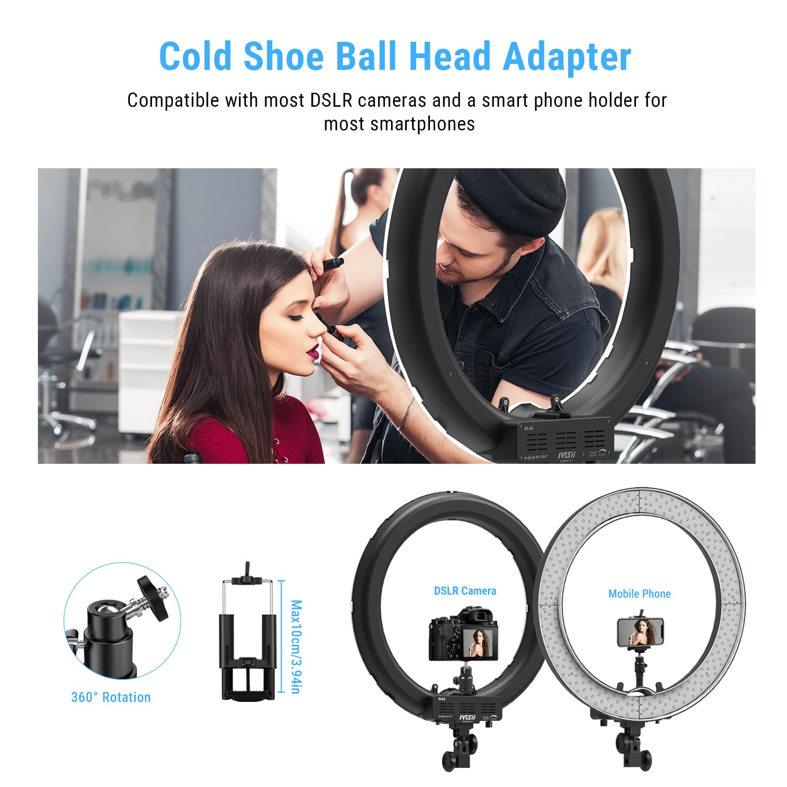 FEIFANTEAM 19-Inch LED Ring Light Kit With Phone Holder, LCD Display