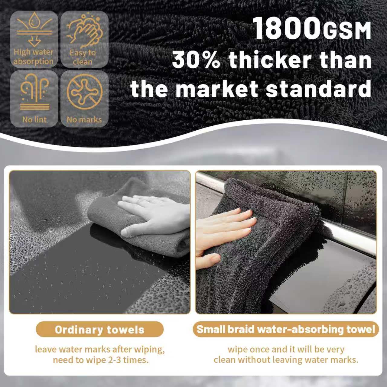 Serviette de Séchage pour Voiture,90x60cm-1800GSM Chiffon de Séchage pour Voiture,Super Absorbant Microfibre Sechage Voitures,Non Pelucheux,Sechage Rapide,sans Traces pour Auto Moto Vitre