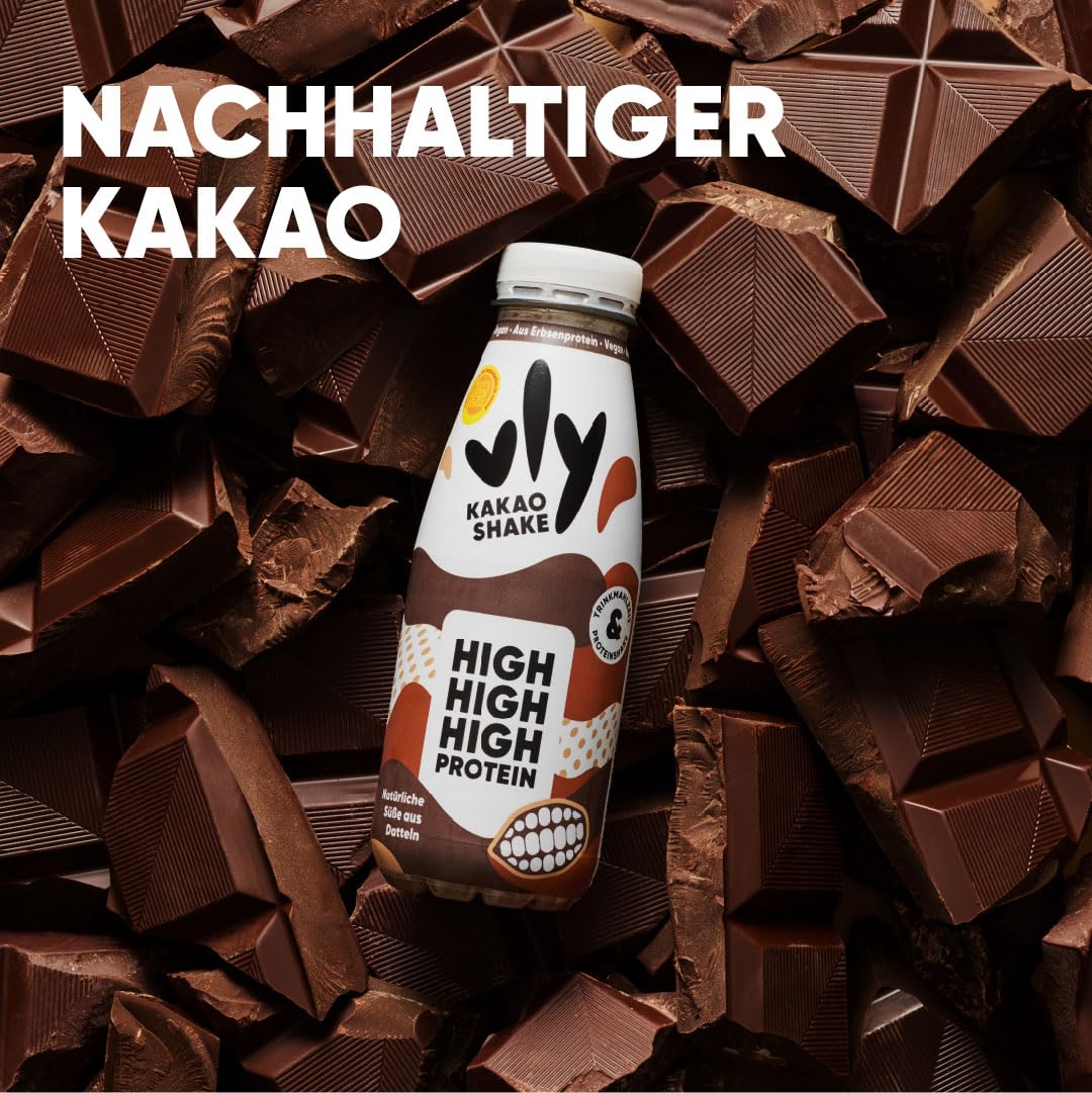 vly Kakao Shake - 2in1 Trinkmahlzeit & Proteinshake vegan | 20g Protein, 28 Vitamine & Nährstoffe, 10,4g Ballaststoffe | Zuckerfrei Laktosefrei | Nachhaltiger Kakao Eiweiß Proteindrink - 8x400ml