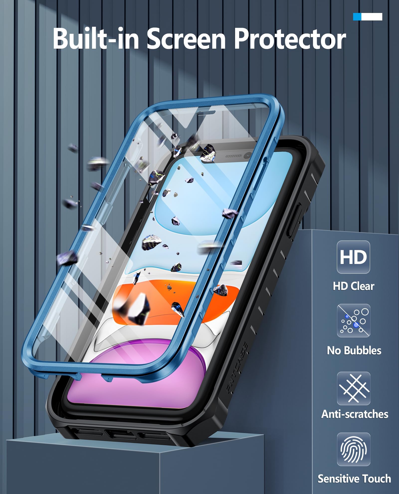 FNTCASE Custodia per iPhone 11: custodia per iPhone XR con cavalletto, antiurto, di grado militare, protezione completa a doppio strato, opaca, testurizzata, a prova di caduta, 15 cm, blu