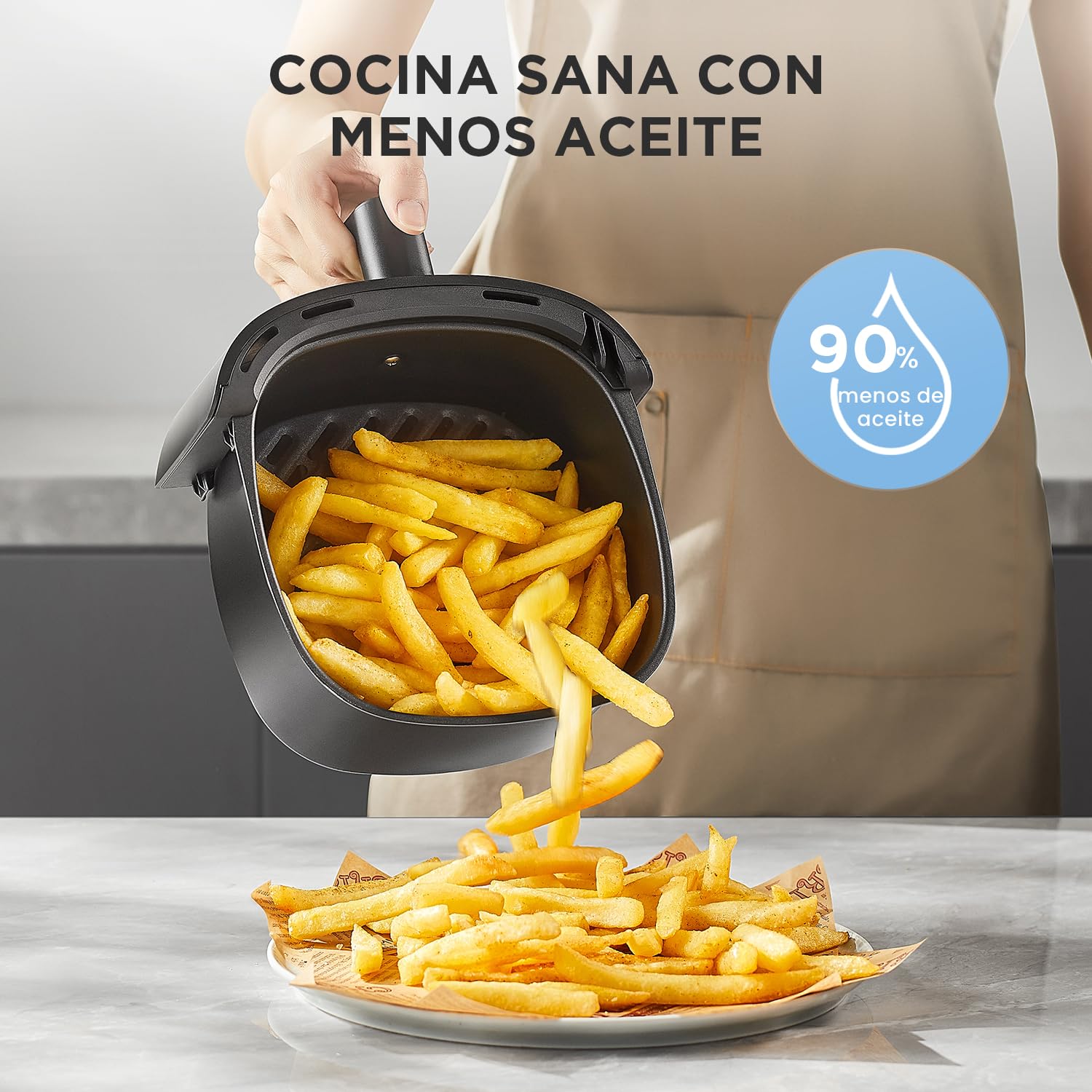 Midea Freidora de Aire 2L, Air Fryer sin Aceite, 10 Programas Automáticos, Temporizador, Función de apagado automático, Fácil de Limpiar, sin BPA, 1150W, Negro