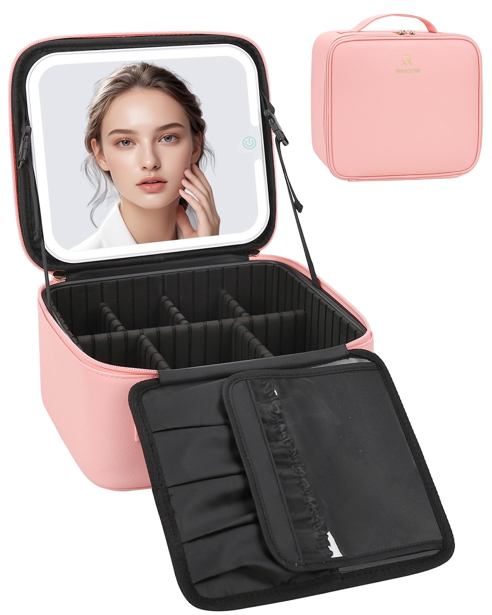 Relavel Makeup Bag With Light Up Mirror Makeup Case Travel