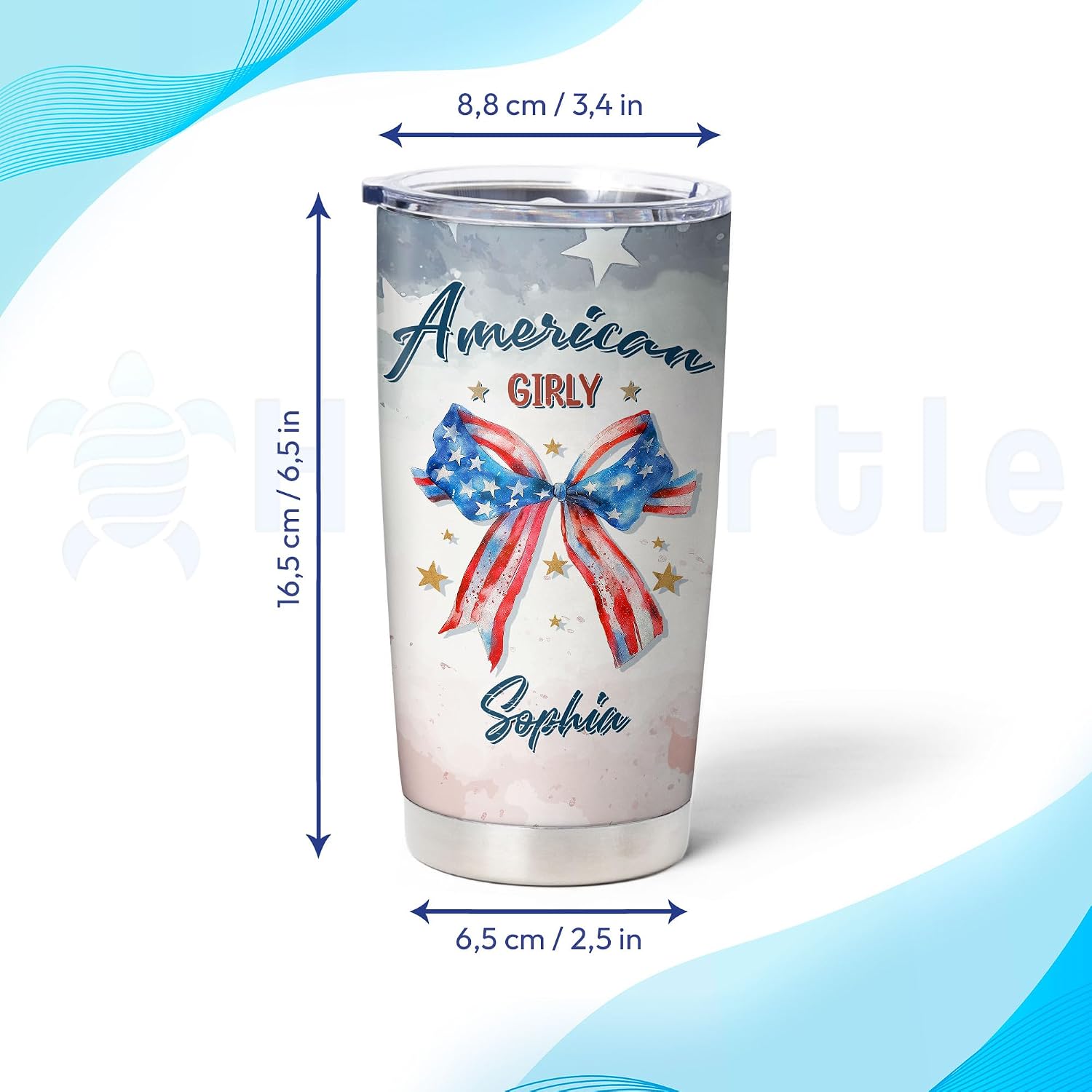 Hyturtle Personalized Patriotic Bow Tumbler - 4th Of July Gift For Her Women Mom - America Gifts -Patriots Gifts For Independence Memorial day - Custom Name Tumbler 20oz Stainless Steel Coffee Cup