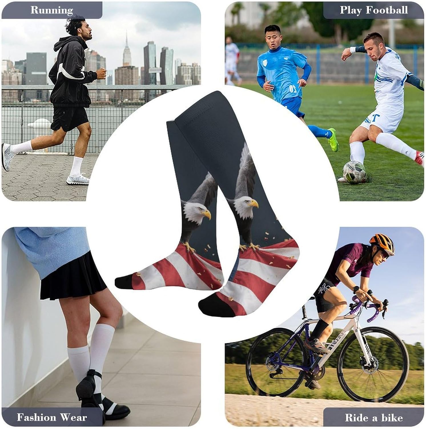 American Flag Knee High Soccer Socks Moisture Wicking