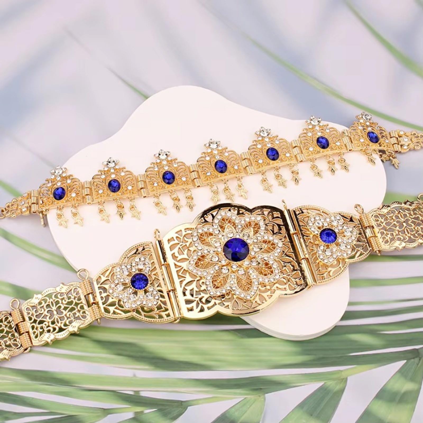 Conjunto de joyería nupcial marroquí Color chapado en oro para vestido de novia que incluye aretes con broche de cinturón en estilos árabes Conjunto de joyería de boda