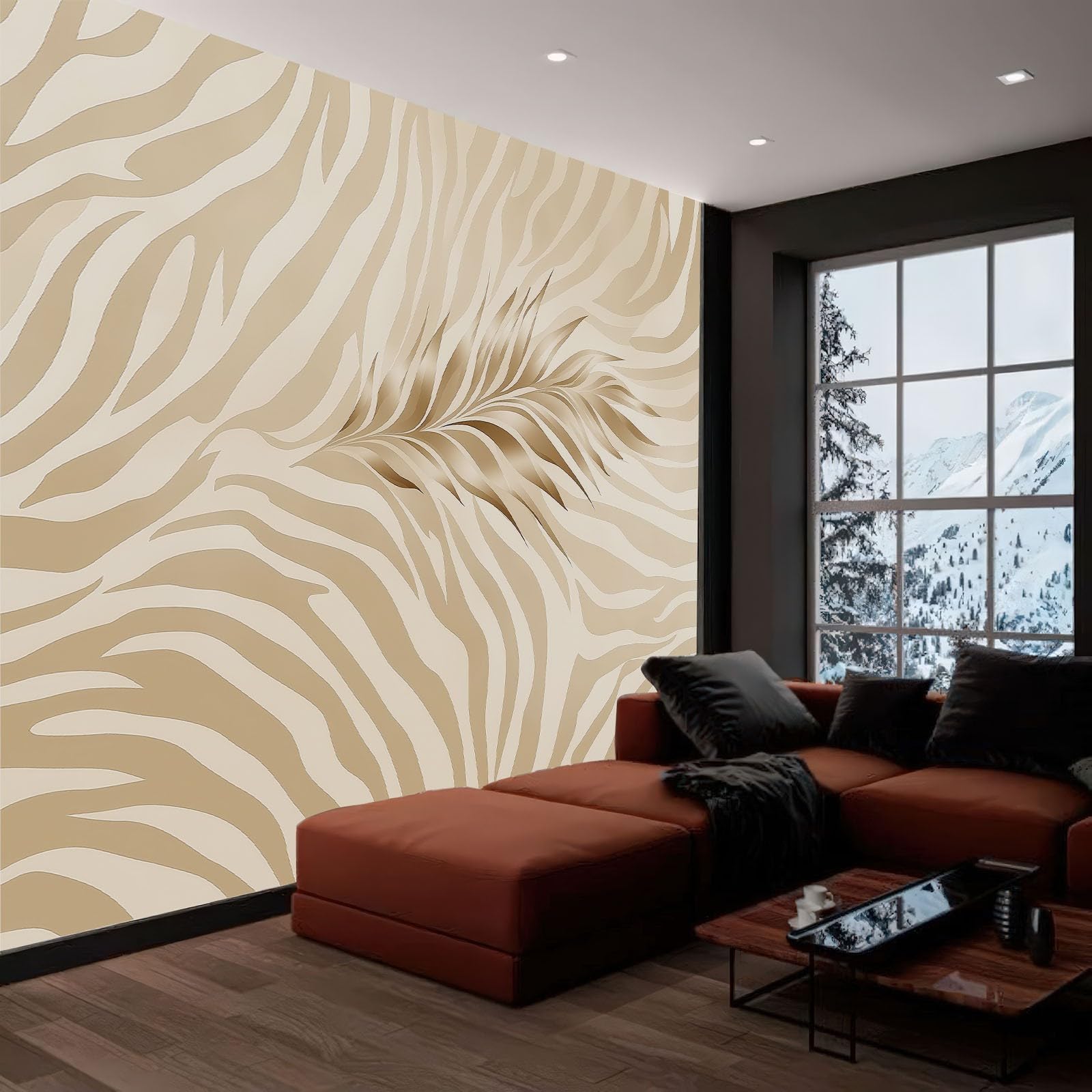 Papel Tapiz Fotográfico Efecto 3D Minimalismo Elegante Animal Cebra, Beige Papel Pintado Tejido No Tejido 300 x 210 cm (An x Al) - Decorativos Murales para Pared Salón y Dormitorio