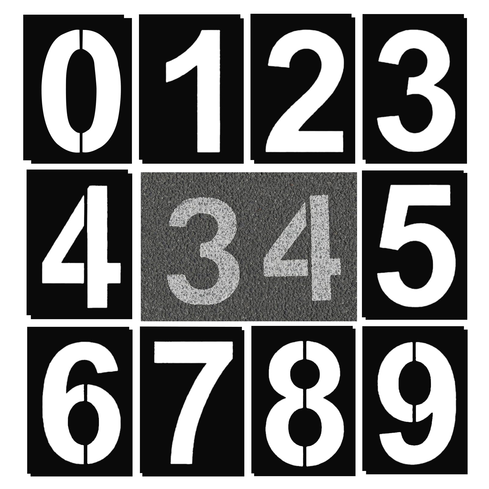 Pochoirs à chiffres grands formats 30 cm, lot de 10 pochoirs à chiffres 0-9, réutilisables, adaptés à la peinture et à la décoration DIY, pochoirs à peinture - 2