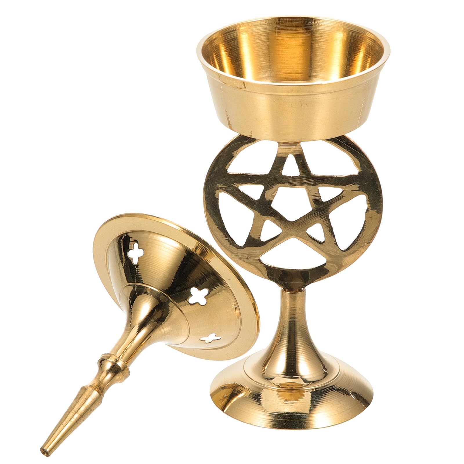Brûleur parfum en laiton pentacle or, idéal pour diffuser et méditer