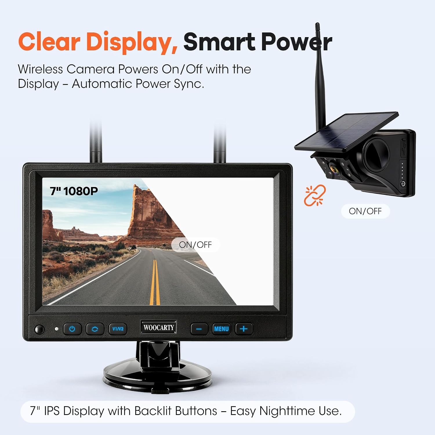 2 Solar Magnetic Wireless Trailer Camera System, 7" IPS DVR Screen + Solar Powered Night Vision Rear Camera, 100% No Wiring Waterproof Backup Camera System for RV Truck Trailer Hitch, BS2