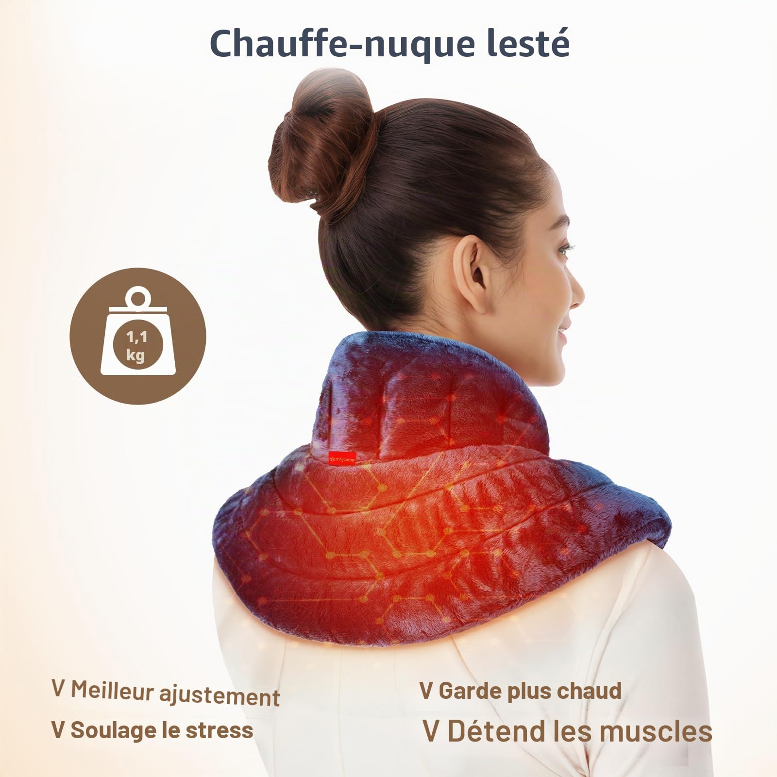 Comfytemp Bouillotte Cervicale à Poids Lesté, Coussin Aux Grains (1,1 kg), Chauffable au Micro-ondes, Coussin Chauffant Micro Onde, Surface Ultra-douce, Chaleur Humide Naturelle aux Graines de Lin