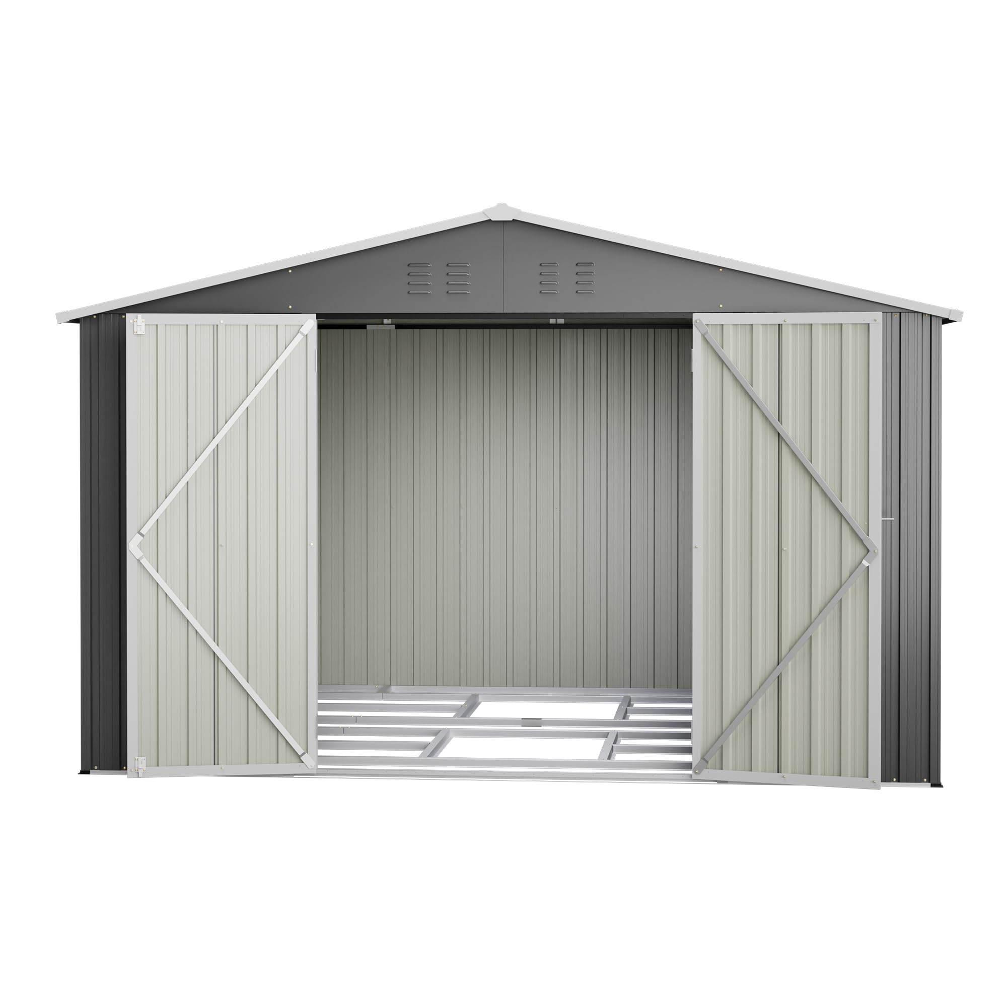 Casetta da giardino XXXL 300 x 252 x 191 cm, capanno in metallo con tetto a due ante scorrevoli, resistente alle intemperie, grigio, per moto, biciclette, attrezzi da giardino