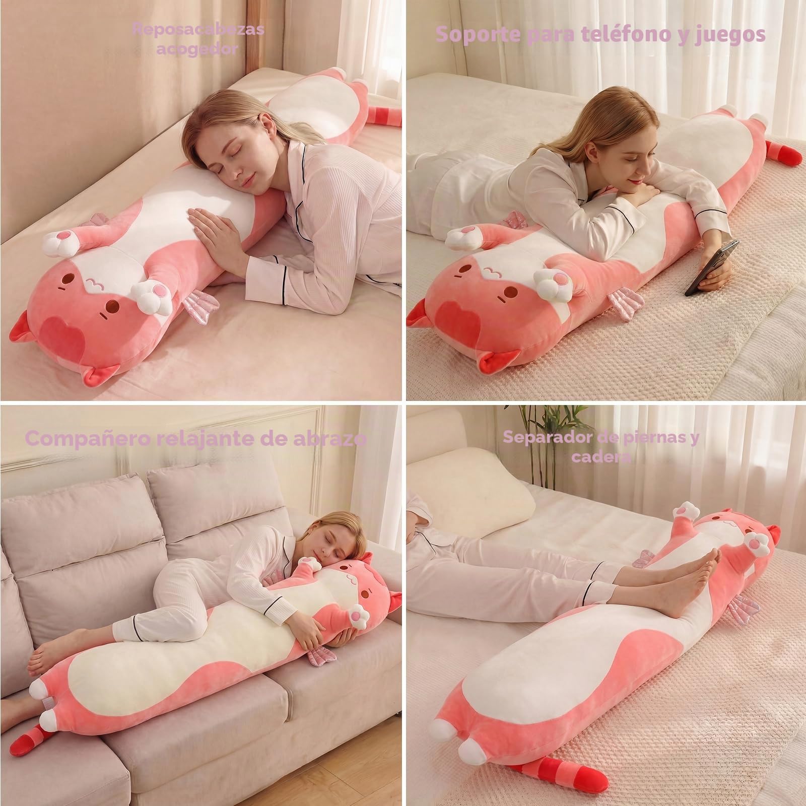Mewaii - Cojín de Peluche para niño y niña, Animales, Juguete Kawaii Mullido, cómodo, Almohada de Peluche para Adolescentes, Regalo (110 cm, Gato Rosa)