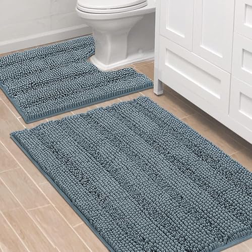 Miniatura 63 de H.VERSAILTEX Alfombras de baño antideslizantes extragruesas de felpilla a rayas 24" x 36" Absorbentes, antideslizantes, suaves, esponjosas