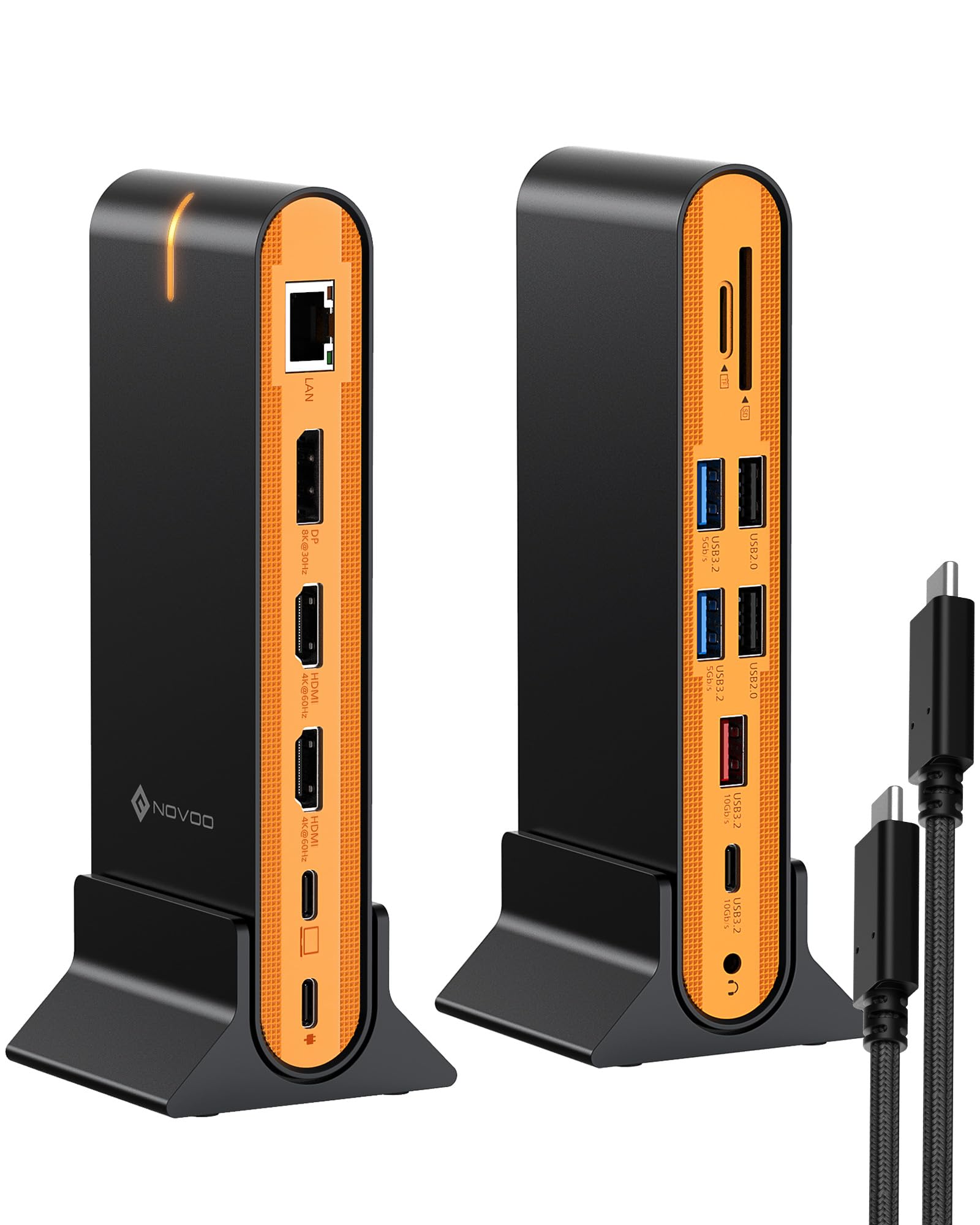 NOVOO Docking station per laptop 15 in 1, doppio monitor, DP 8K e doppio HDMI 4K | Triple Display 8K@30Hz DP, Dual 4K@60Hz HDMI, 10Gbps USB-A/C, SD/TF, 1Gbps Ethernet, Hub USB C per MacBook, laptop Windows