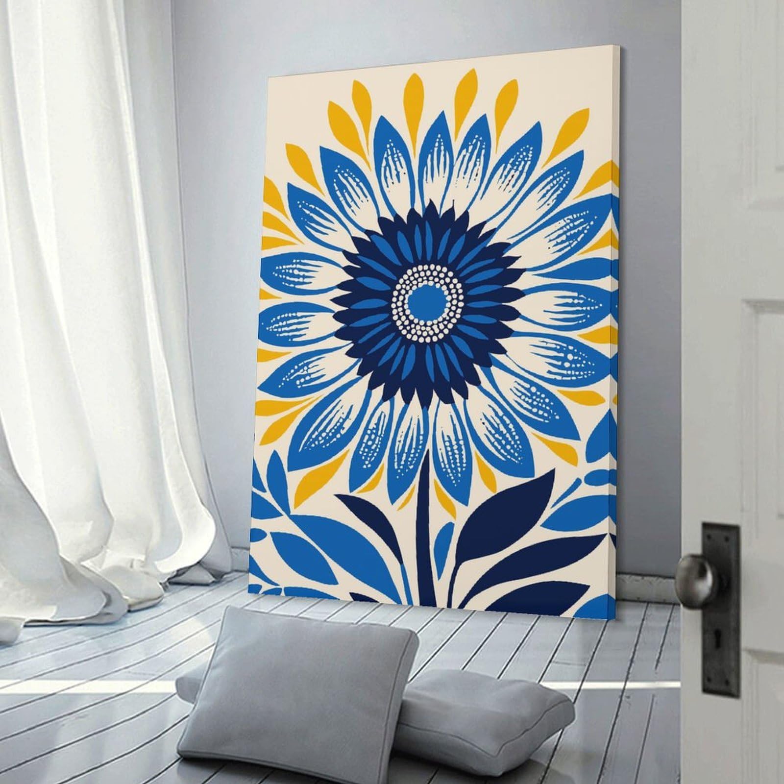 Junmoney Blue Sunflower Print Canvas Wall Art, 20x30inch(50x75cm), for Living Room, Bedroom Or Apartment Walls, A Home Accent with Warm Character
