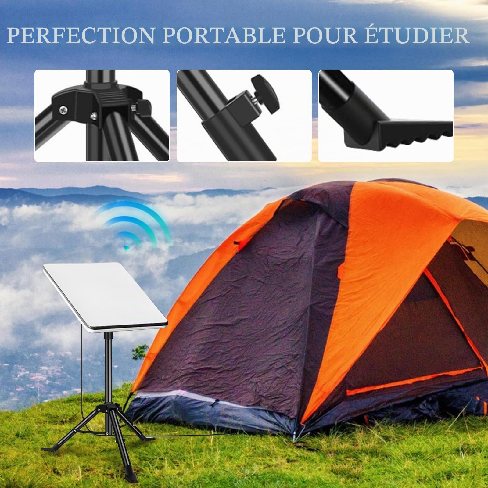 Starlink Gen 3 Support de trépied Starlink portable réglable pour camping et voyage en camping-car avec adaptateur de roue compatible avec Starlink V3 Dish
