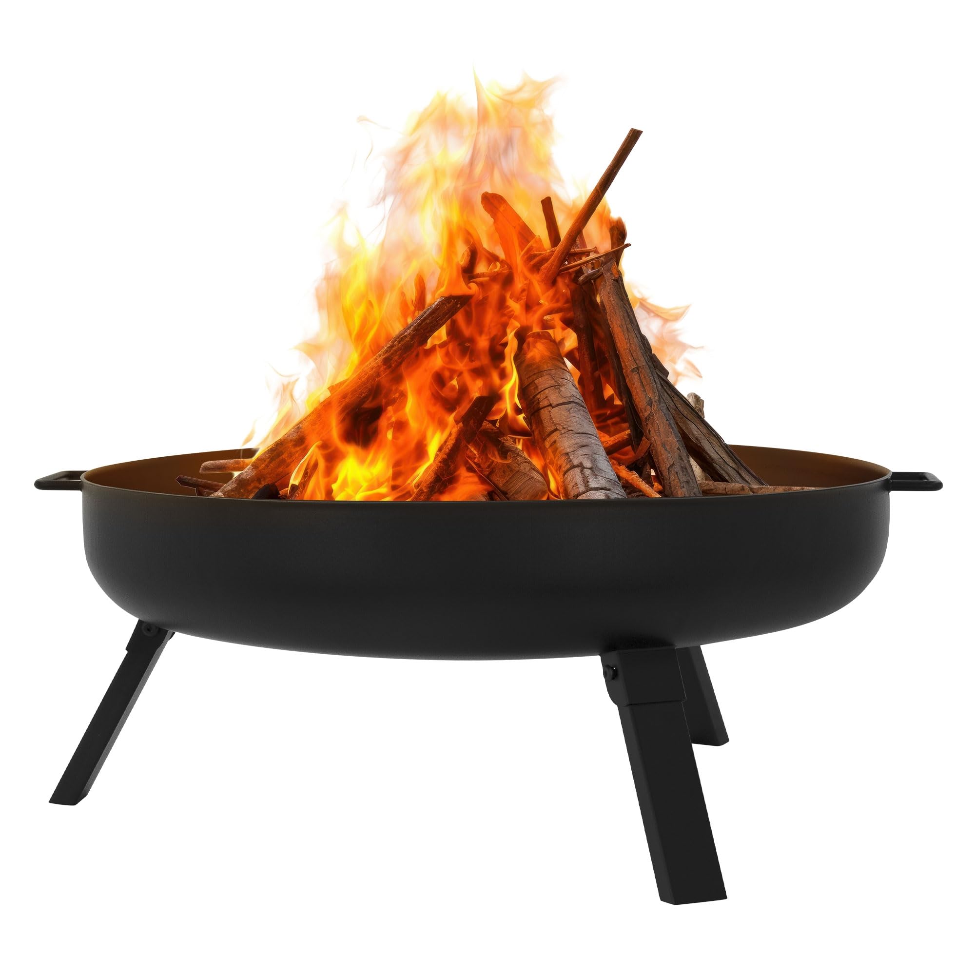 ECD Germany Cuenco de Fuego 60 x 27 cm Brasero Exterior Redondo de Acero con 3 Patas Plegables y Asas de Transporte, Fire Bowl Negro con 2 Agujeros de Drenaje Ideal para Barbacoas de Jardín o Camping
