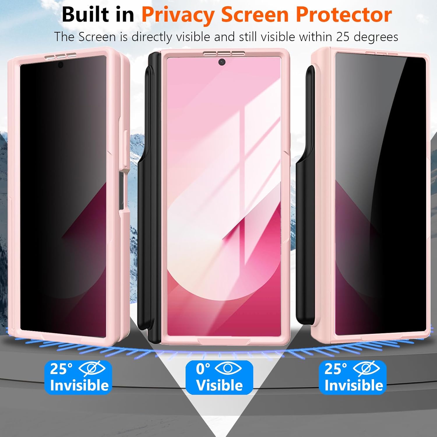 for Samsung Galaxy Z Fold 6 Case with S Pen Holder & Stylus,Fold6 Magnetic Case with Privacy Screen Protector Hinge Protection Compatible with Magsafe Pen Slot Cover for Z Fold 6 Pink