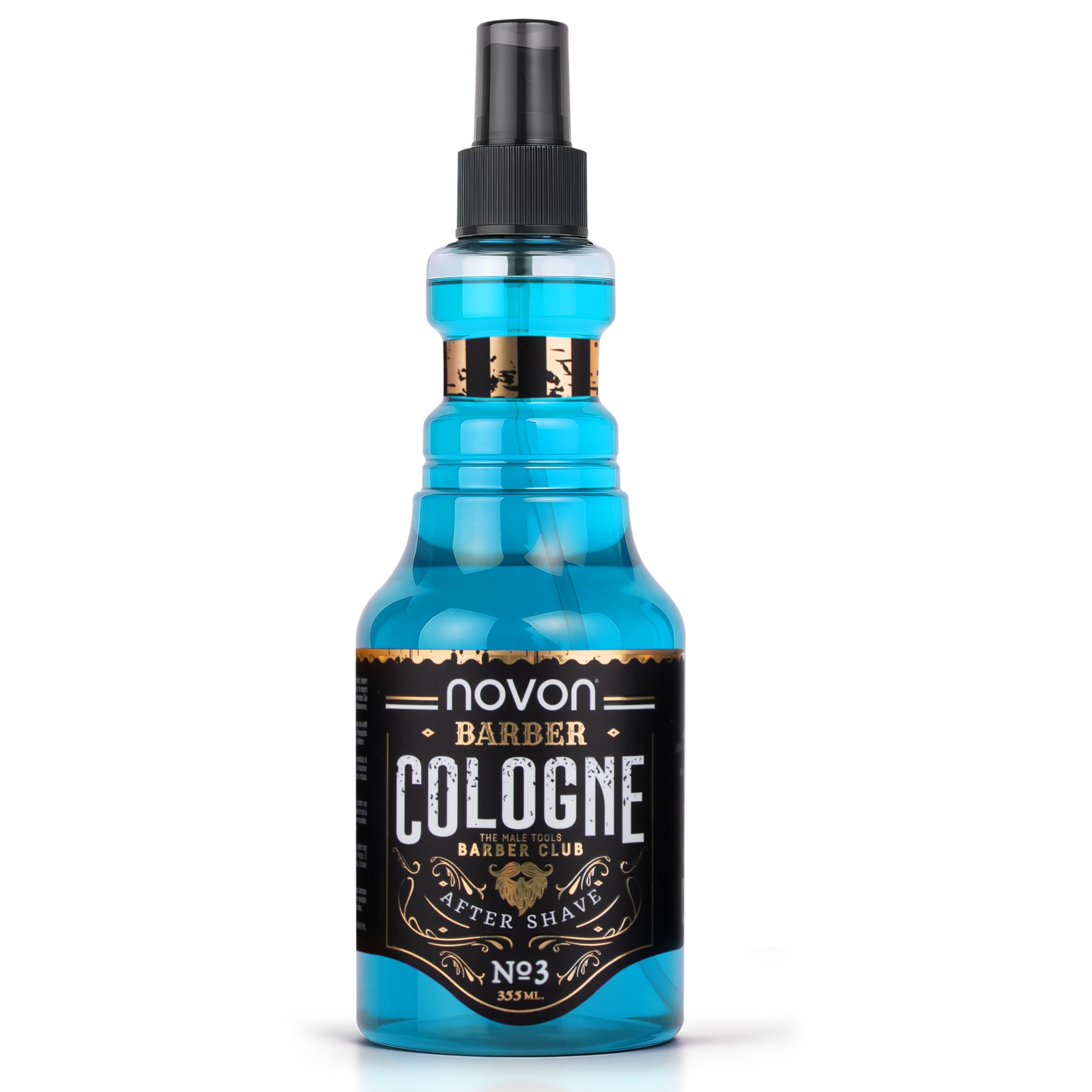 Novon Professional Barber Cologne No. 3 – 355 ml – After Shave spray para hombres – Afeitado con aroma intenso – Barber Eau de Colonia con práctico dispensador de bomba – Refrescante y cuidado EDC