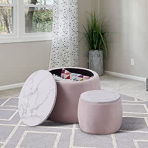 Amazon.com: HansStrong Round Storage Ottoman Set of 2, Modern Circle ...