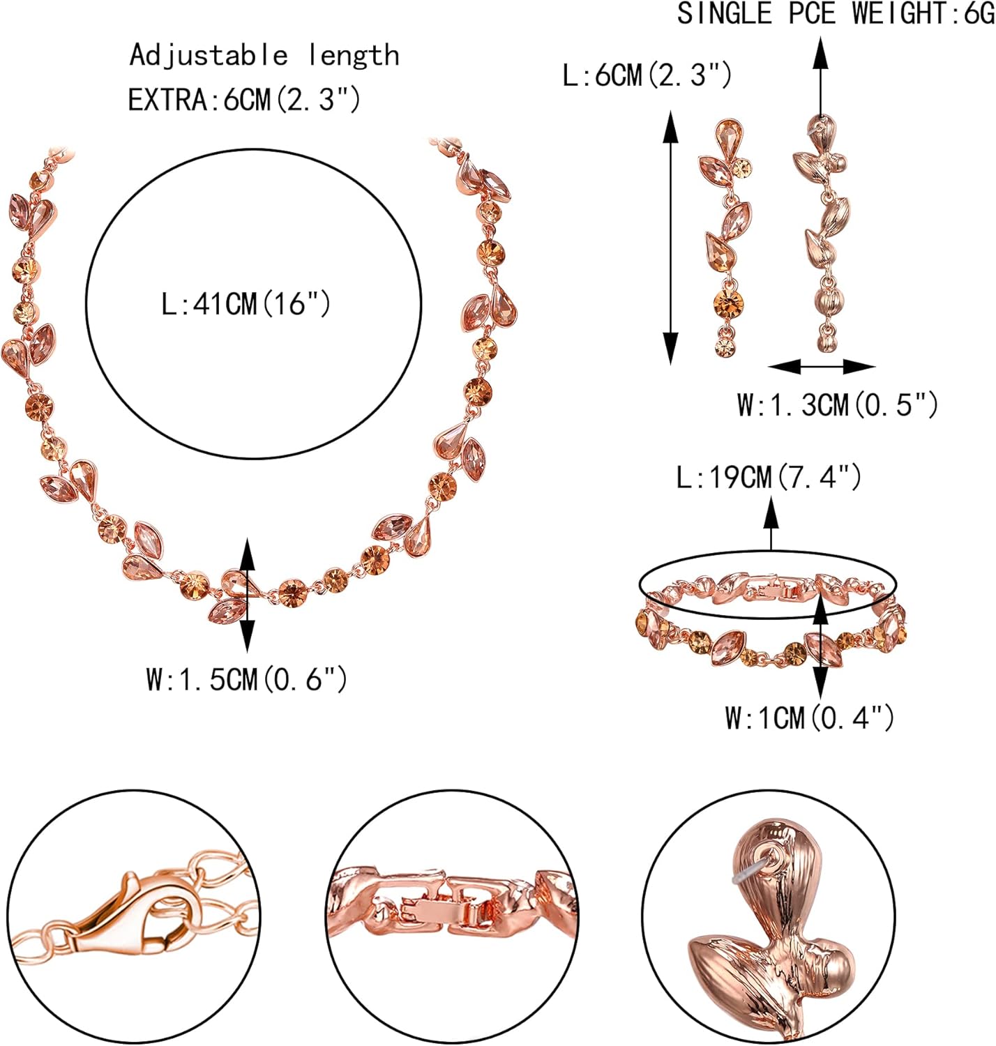 EVER FAITH Crystal Bridal Bridesmaid Jewelry Sets, Elegant Marquise Round-Shaped Rhinestone Leaf Necklace Dangle Earrings Tennis Bracelet Set for Women - Image 4