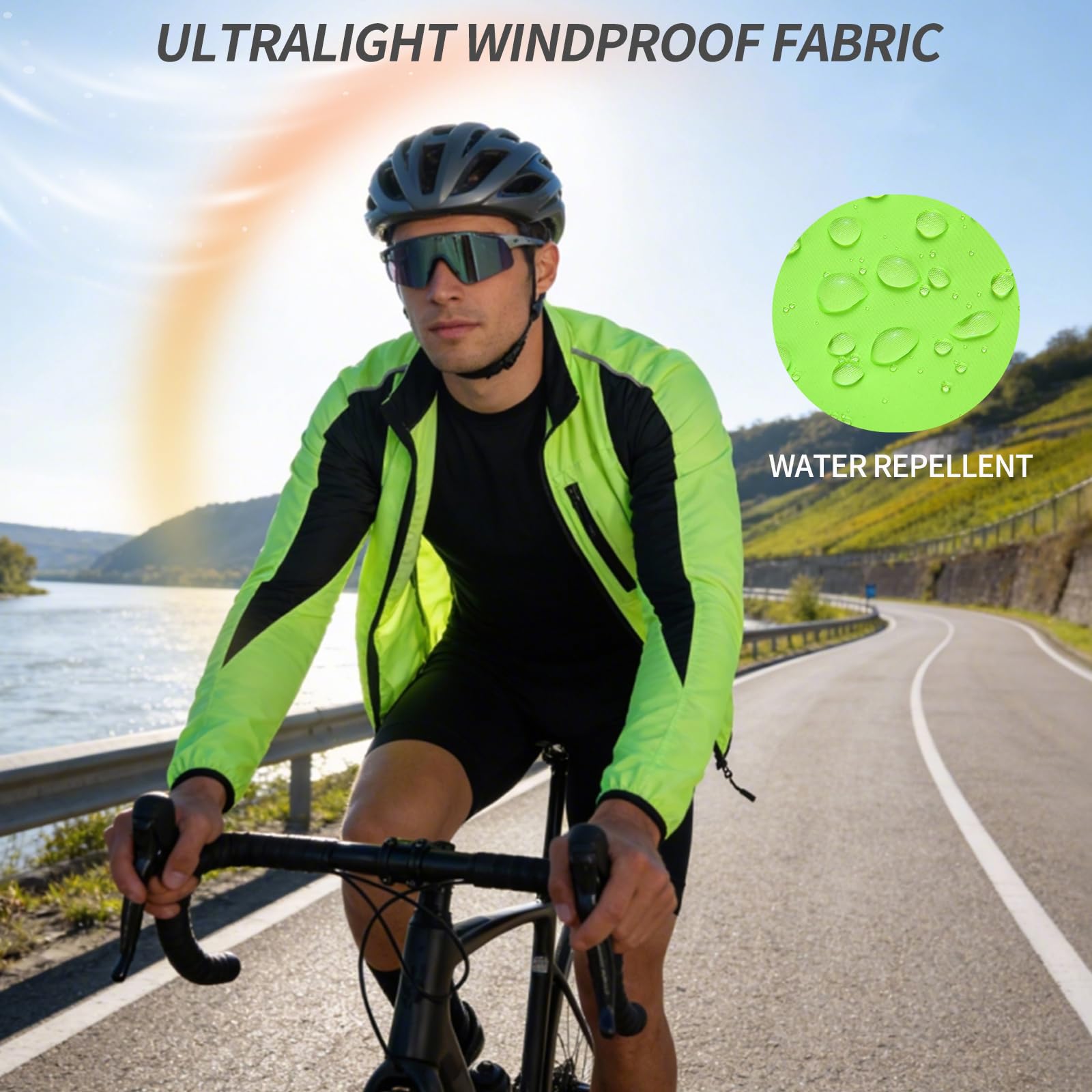 Kurtka rowerowa dla mężczyzn i kobiet, wodoodporne kurtki do biegania, oddychająca kurtka MTB, lekka, outdoorowa, oddychająca koszulka z kieszenią, płaszcz o wysokiej widoczności, kurtka