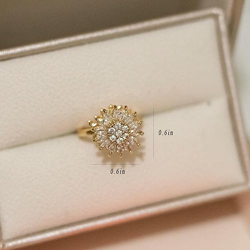 Vista 32 de Sunflower Ring Spinning Fidget Rings for Anxiety Open Adjustable Spinner Sun Ring Creative Relieving Stress Rotating Jewelry Color plateado.