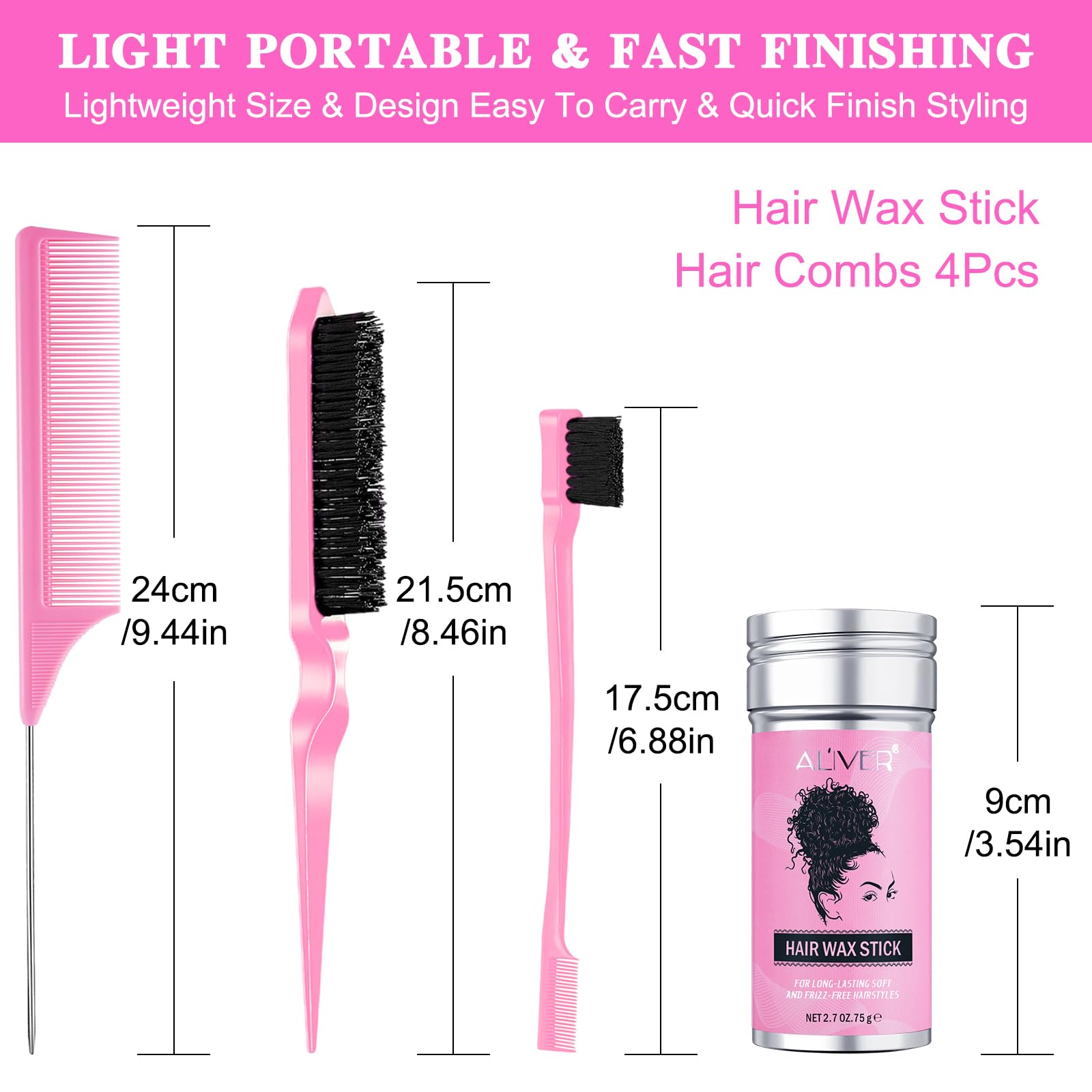 Bastone di cera per capelli+Set di 3 Pettini Spazzola Capelli Setole,cera capelli, pomata per lo styling di parrucche Acconciatura Spazzola e Pettine a Coda Robusto per Styling Unisex (75g-cera stick)