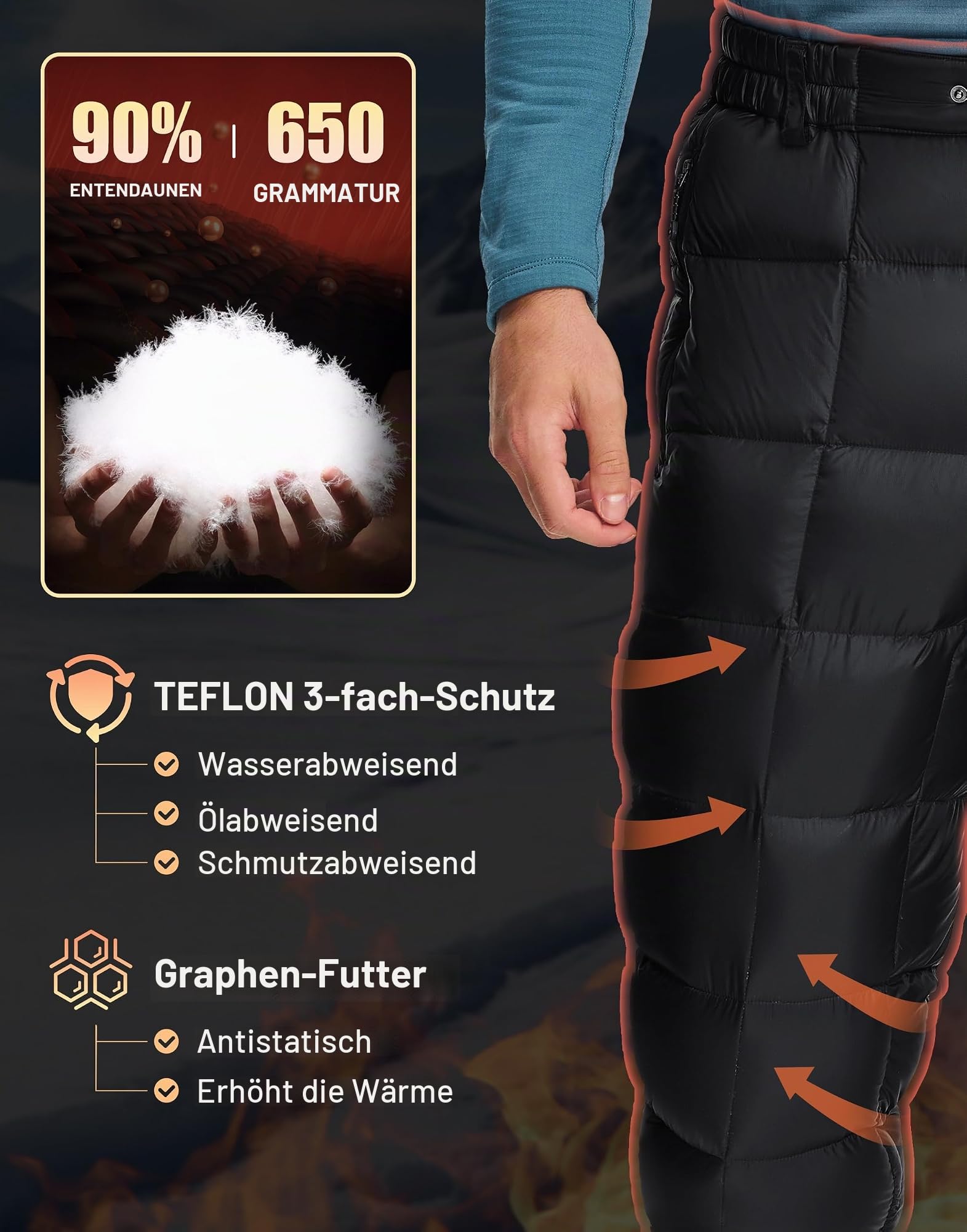 Pioneer Camp Daunenhose Herren Dicke Warm Ultraleicht Schnee Skifahren Thermische Hitze Heißer Outdoor Winddichte Daunenhose Winterhose, Perfekt für kalte Wetterbedingungen