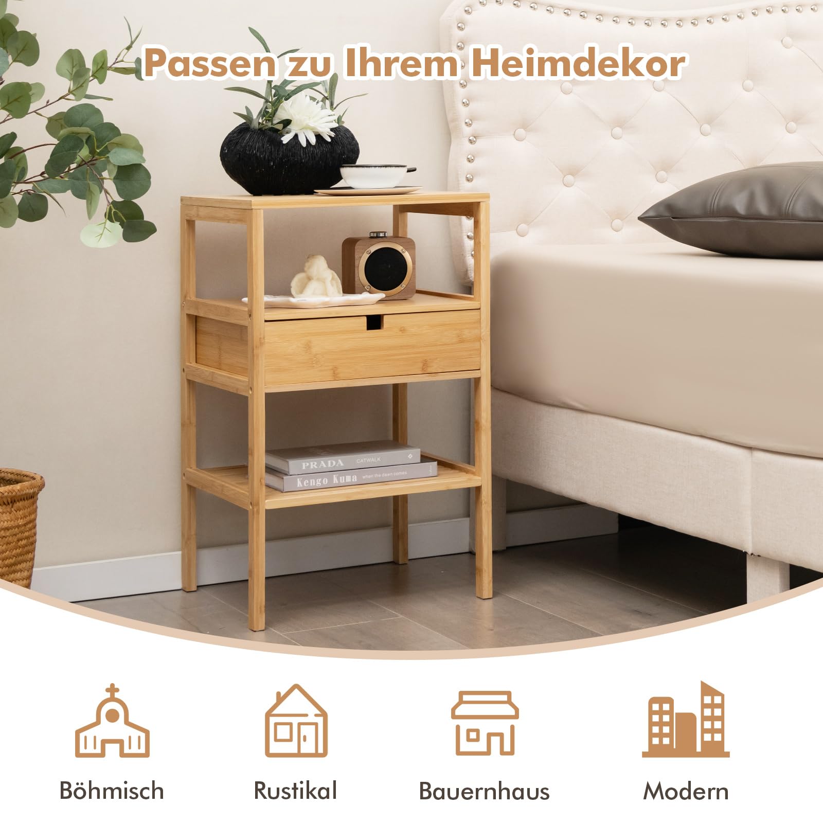Kave Home Nachtkastje Vedrana Walnoot, Met 2 lades - N1200005MM41