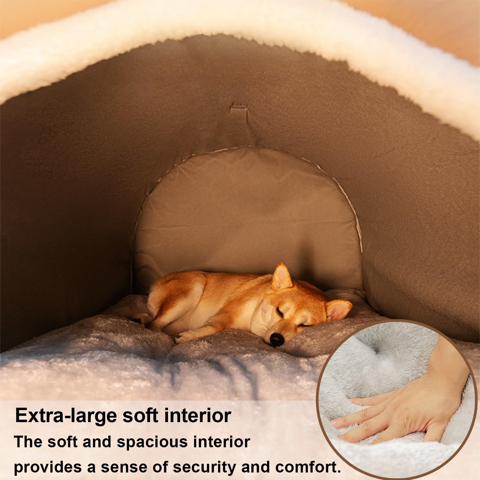 Cuccia Igloo Cane con Cuscino Removibile, Cuccia Cane Chiusa 2 in 1 Calda e Accogliente, Casetta per Cani da Interno Antiscivolo in Peluche e Cotone PP per Gatti Cani Conigli(Gray,75 X 50 X 50 cm)