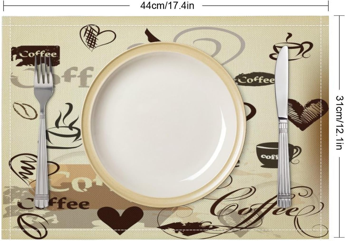 Vintage Coffee Placemats Set of 6, 17x12 Inch Rustic Farmhouse Coffee Cup Brown Modern Abstract Art Table Mats for Home Party Kitchen Dining Decor