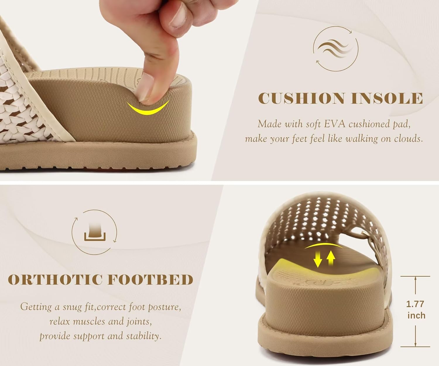 COFACE Womens Dressy Orthotic Sandals with Comfortable Plantar Fasciitis Arch Support Ladies Breathable Woven Mesh Slides Lightweight Fashion Flats Thick Cushion Slip on Shoes - Image 6