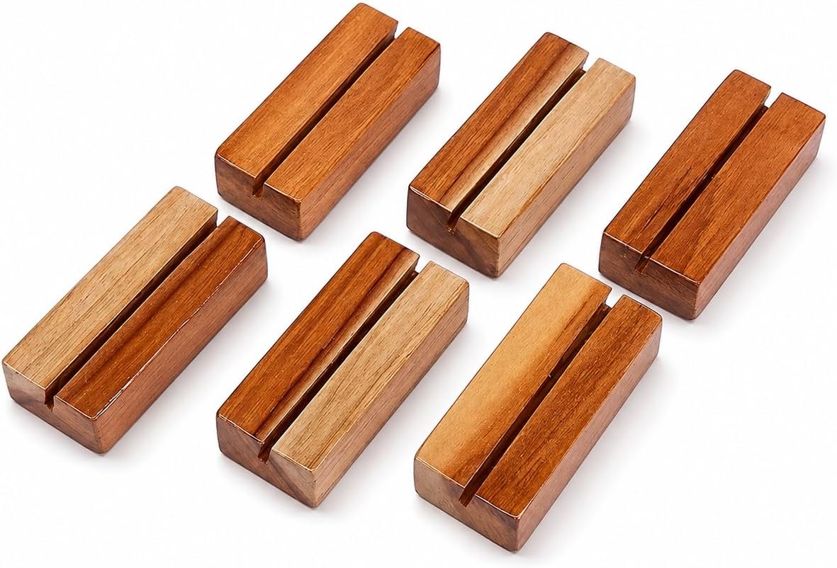 MIHAD Wooden Place Card Holders | Table Number Holders | Photo, Business card Display Stand For Desk, Tabletop , Dinner Home Party, Events, Restaurant Table Nos. Cards, Photo Holders, Postcard, (6)