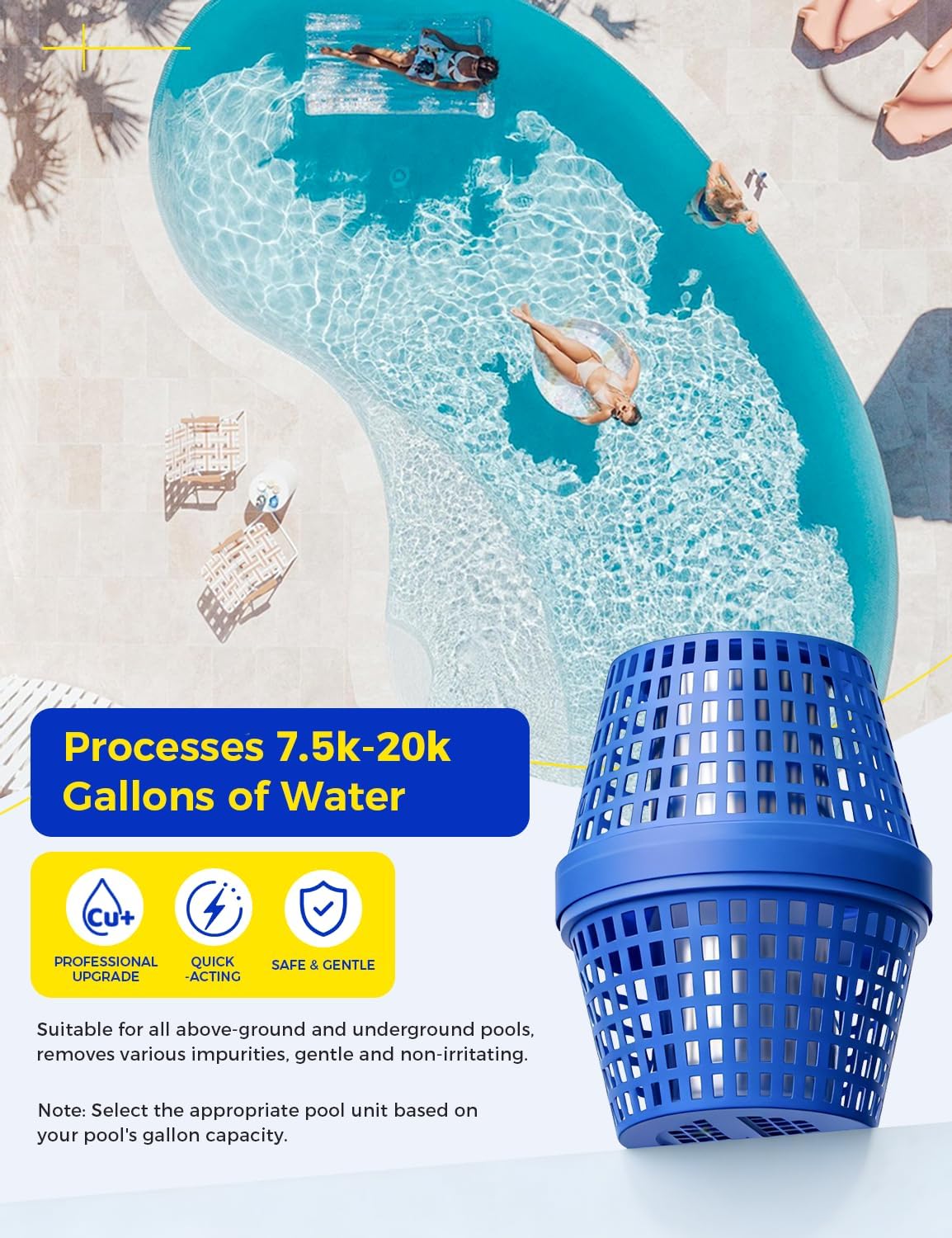 Pool Unit 7.5K-20K Gallons, Mineral Cartridge Replacement for Above Ground and In Ground Pools, 6 Month Lifespan, Blue/White (1, Blue)