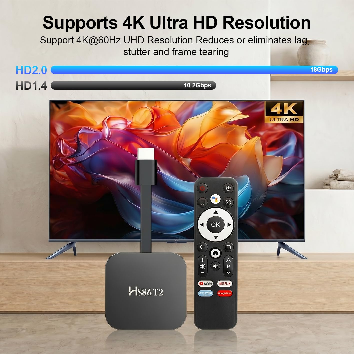 Neuestes Smart TV Stick Android 14.0 2026 4K @60fps Ultra HD TV-Stick Android Box 2 GB RAM 16 GB ROM RK3518 Prozessor Dual WiFi 6 2.4G/5G BT5 HDR10+ USB2.0 HDMI 2.0 mit Bluetooth Sprachfernbedienung