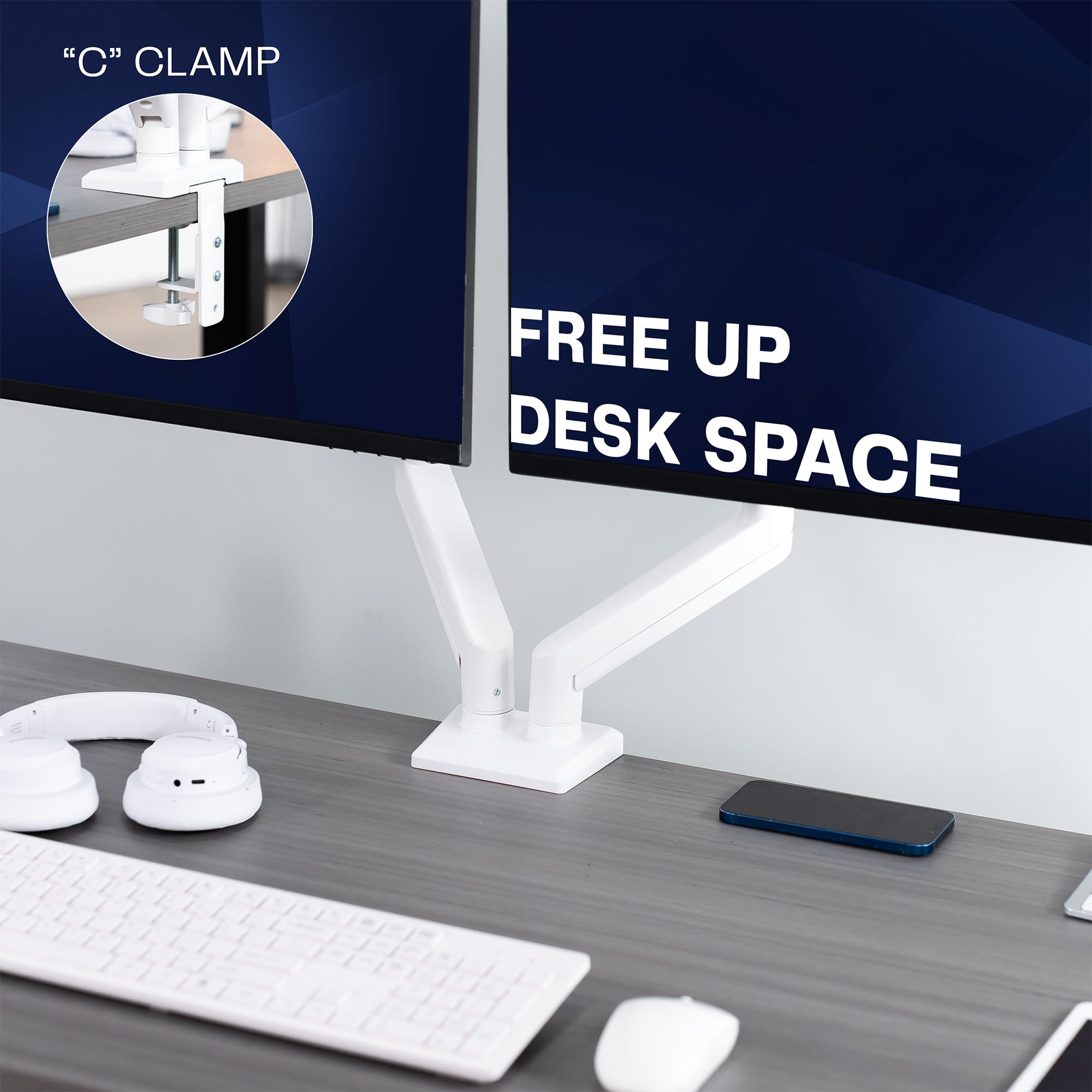 Vivo STAND-V102OW Soporte de Escritorio articulado con Brazo de Resorte neumático Doble de 17 a 27 Pulgadas, se Adapta a 2 Pantallas de Monitor con VESA máximo 100 x 100, Blanco, STAND-V102OW