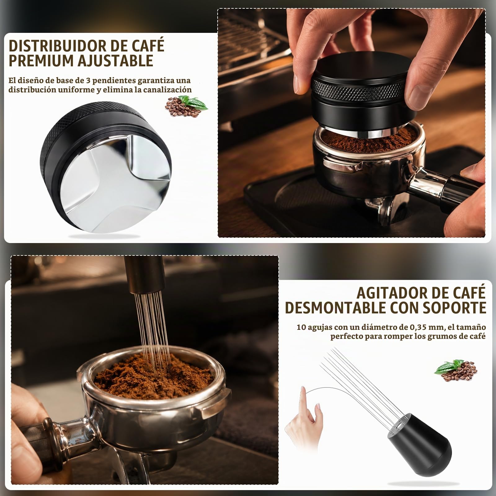Juego de Prensador de Café de 51 mm,Herramienta de Accesorios de Máquina de Café con Estación de Prensado,Nivelador,Herramienta WDT,Anillo Dosificador,Cepillo,Filtro Puck Screen,Varilla – Para Máquina