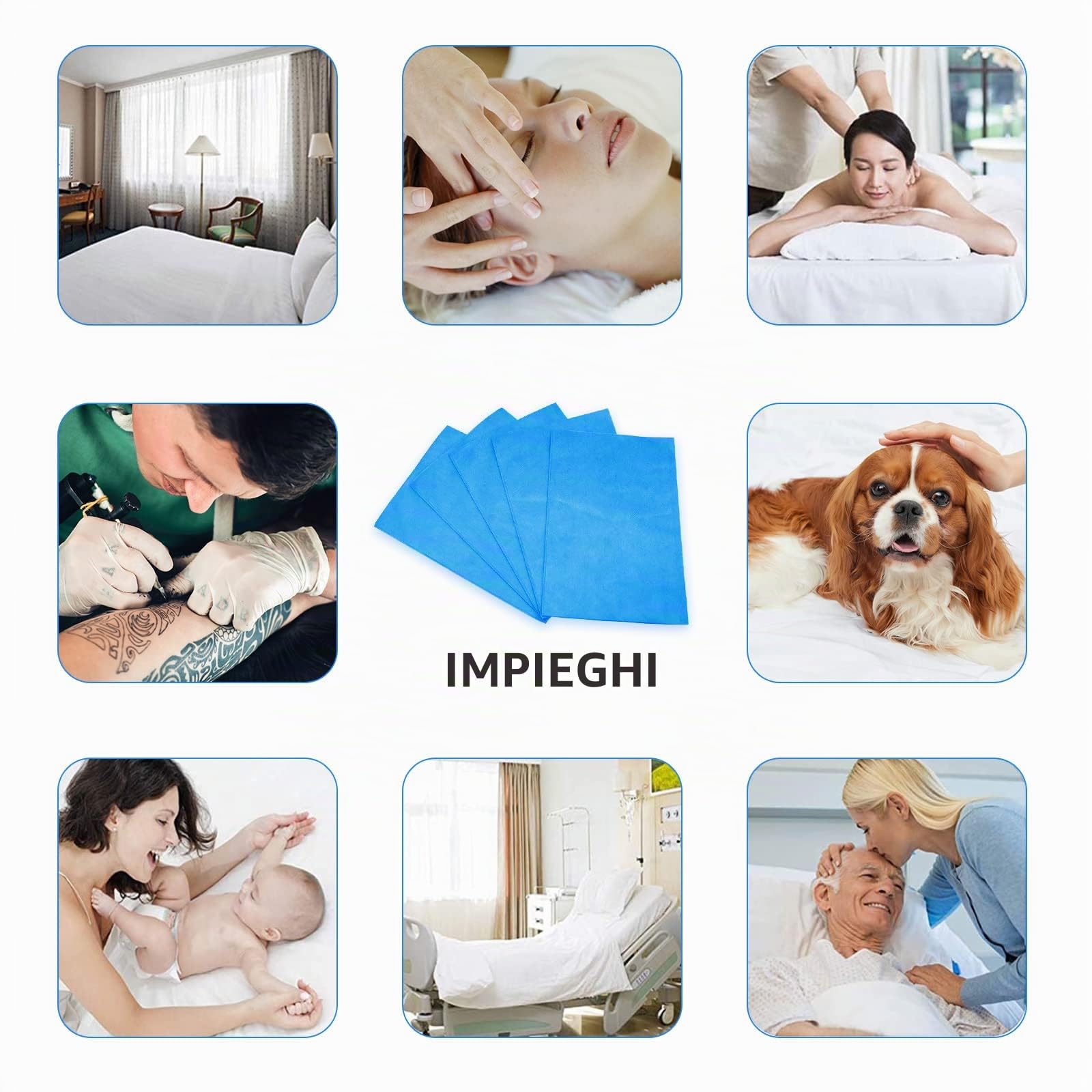 100 lenzuoli usa e getta, per massaggi e getta, per salone di bellezza SPA, letto ospedale, tatuaggio, hotel, 80 x 180 cm (blu)