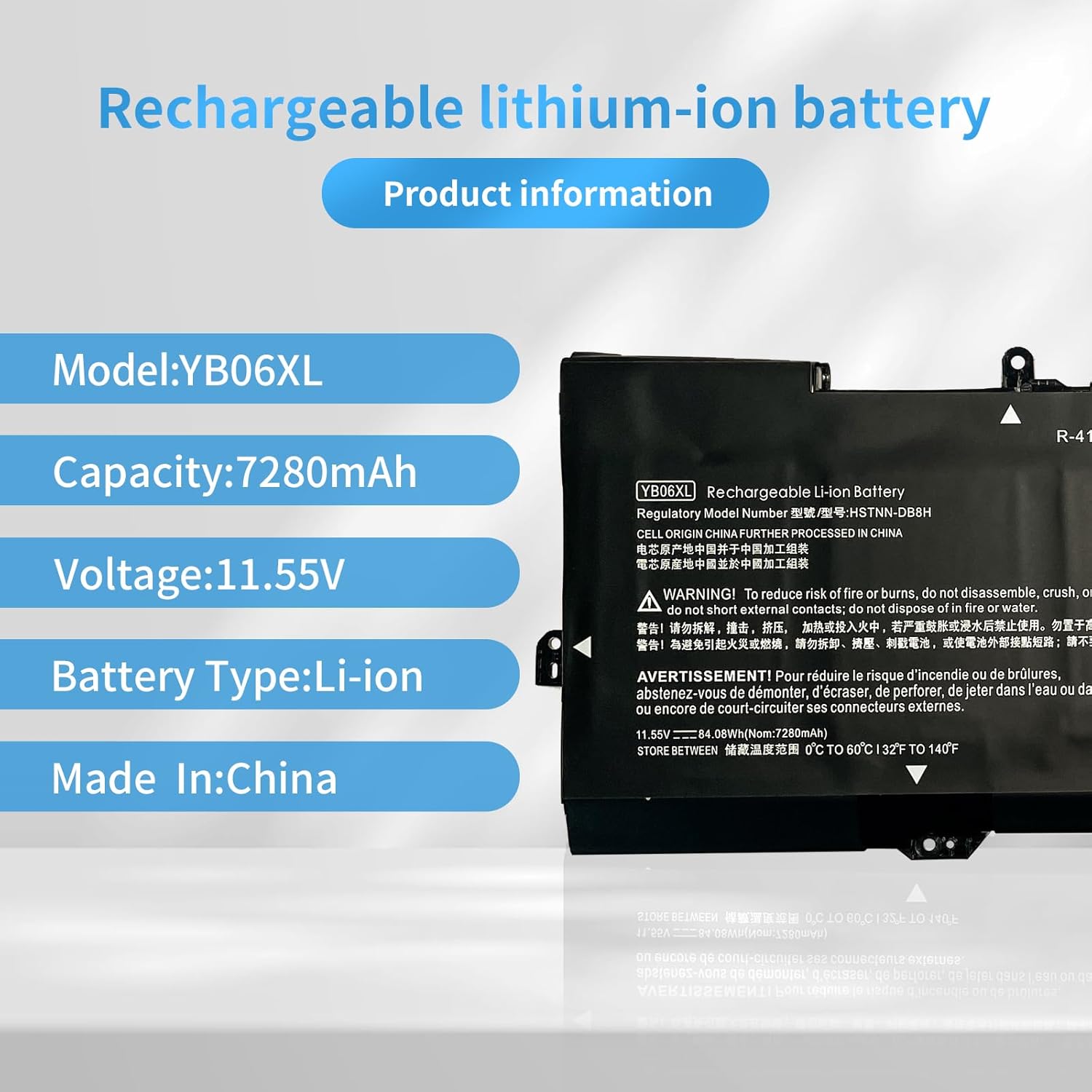 YB06XL HSTNN-DB8H 928427-271 YBO6XL YB06084XL TPN-Q200 926372-855 Laptop Battery Replacement for HP Spectre X360 15-CH 15-CH002TX 15-CH013TX 2018 Series Notebook(11.55V 84.08Wh/7280mAh)