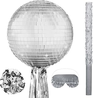 Aoriher Disco Ball Pinata Bundle Girl Disco Party Pinata Set Include Mirror Disco Ball Pinata Bat Stick Blindfold Mask for Disco Theme Birthday Wedding Party Supplies Decor, 12.6 x 12.6 x 3 Inch