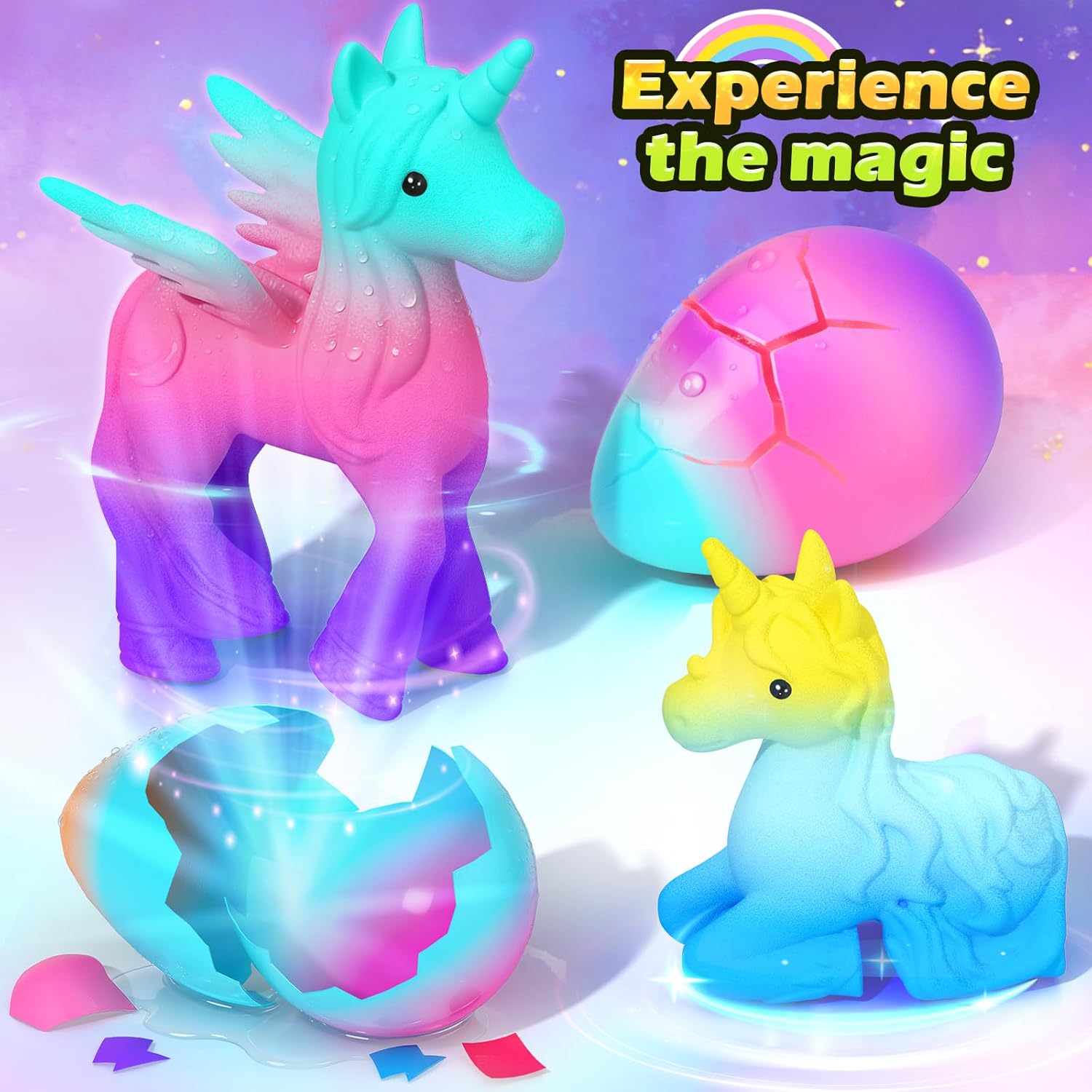Unicorn Hatching Rainbow Eggs for Kids - 6 Pack Magic Growing Unicorn Toys for Girls Age 3-8 - Birthday Gifts, Easter Basket Stuffers & Party Favors for 3+ Year Old - Girl Gifts for Ages 3 4 5 6 7 8